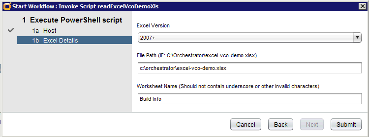 Invoke Script readExcelVcoDemoXls