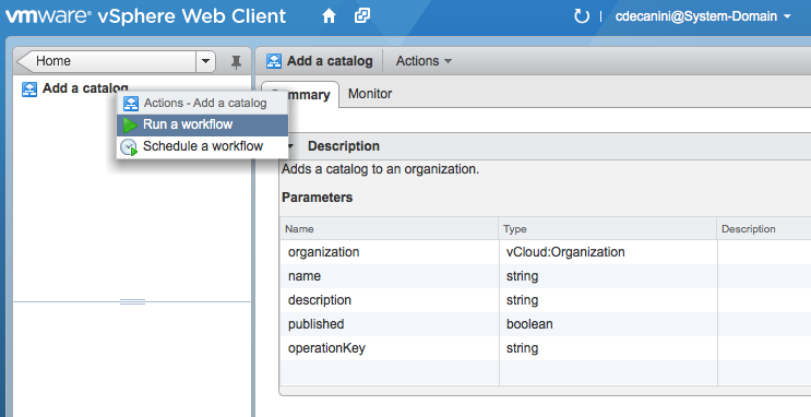 Image: vSphere Web Client Run a workflow